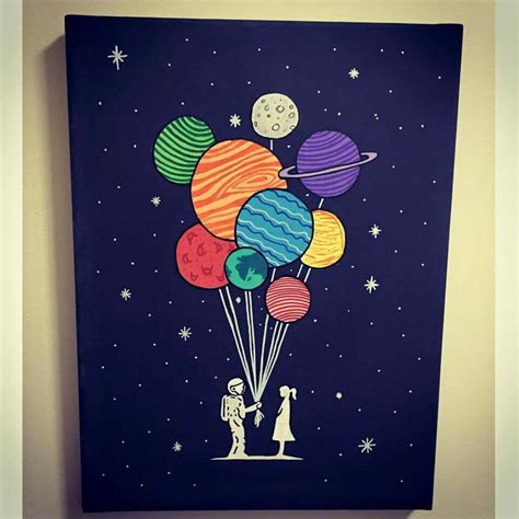 It is a step ahead of regular art in a sheet. Space Canvas Planets Painting … | Cute canvas paintings ...
