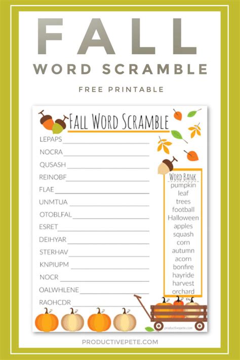 Fall Word Scramble For Kids Free Printable Worksheet Productive Pete