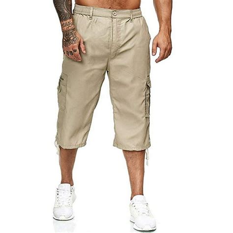 Karuedoo Mens 34 Long Length Shorts Elasticated Waist Cargo Combat