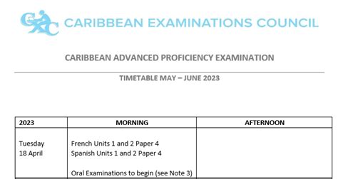 Cxc Cape Timetable May June 2023 My Trini Chile