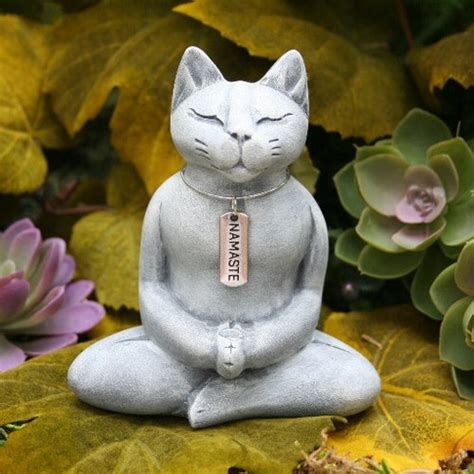 Buddha Cat Statue Meditating Zen Cat Statue With Namaste Etsy