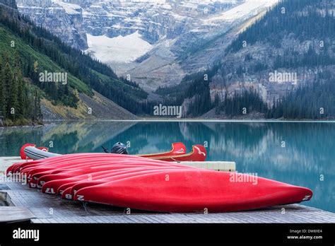 Canoes On Dock At Lake Louise Banff National Park Alberta Canada