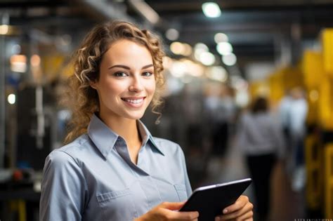 Premium Ai Image Portrait Of A Female Food Factory Supervisor Using A