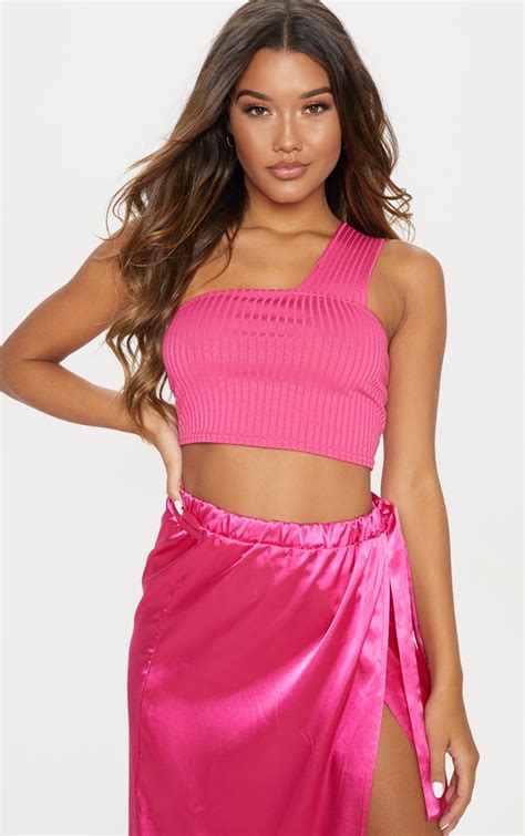 Crop Top Côtelé Rose Flashy Tops Prettylittlething Fr