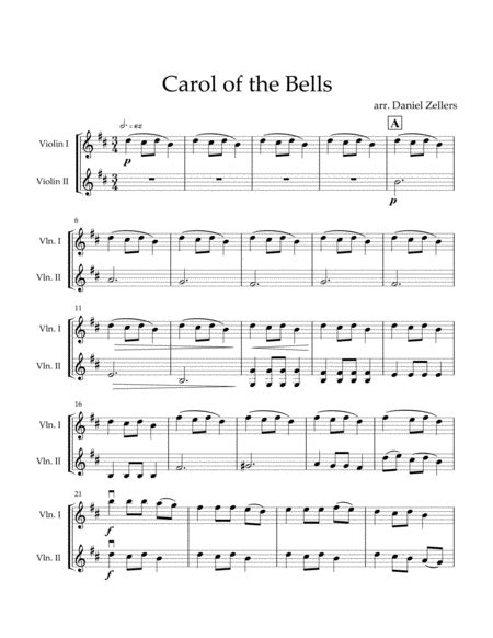 Carol Of The Bells Unaccompanied Violin Duet Arr Daniel Zellers Sheet Music Traditional