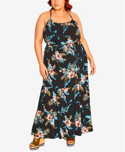 City Chic Trendy Plus Size Azores Botanica Thin Strap Maxi Dress Macys