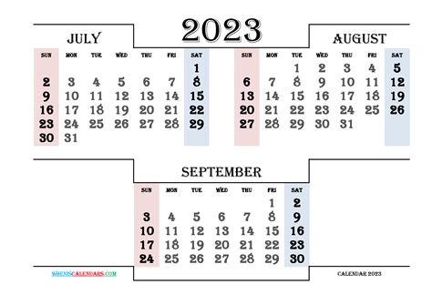 Printable July August September 2023 Calendar Artofit
