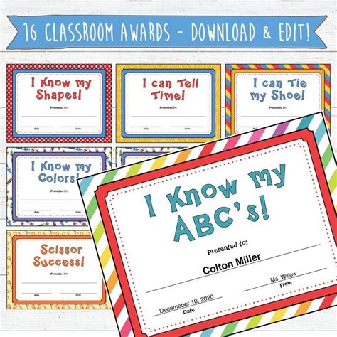 Classroom Award Certificates Instant Download Edit And Etsy Art