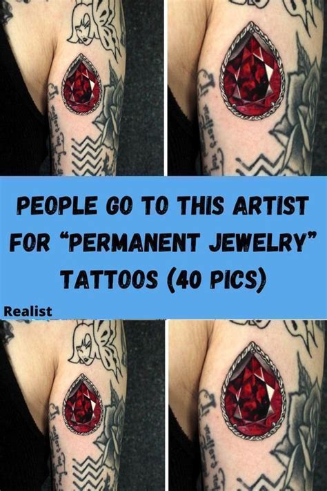 Two Pictures Of People With Tattoos And The Words People Go To This Artist For Permanent Jewelry