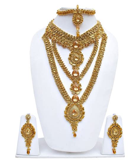 Lucky Jewellery Golden Alloy Bridal Necklaces Set - Buy ...