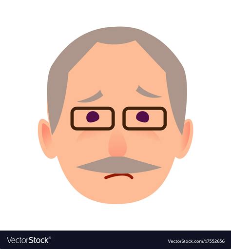 Sad Old Man In Glasses Face Flat Icon Royalty Free Vector