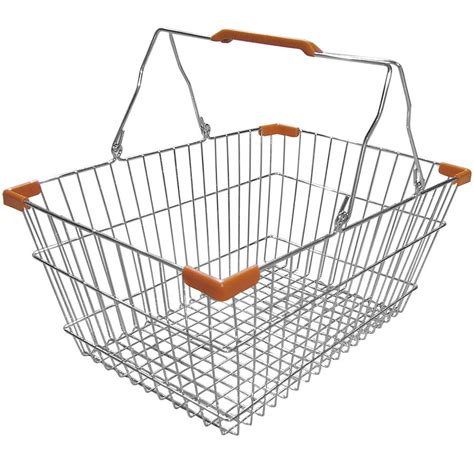 18 X 13 X 8 Chrome Grocery Market Shopping Basket With Red Handles