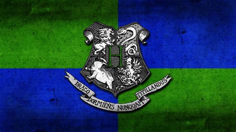 Slytherin With Hogwarts Logo In Green Blue Background Hd Slytherin