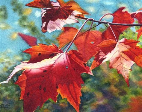 Golden Leaves Watercolor Painting Print By Cathy Hillegas Etsy