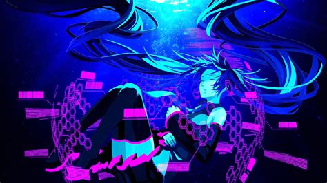 Fondos De Pantalla Ilustración Pelo Largo Ojos Cerrados Anime Chicas Anime Pelo Azul
