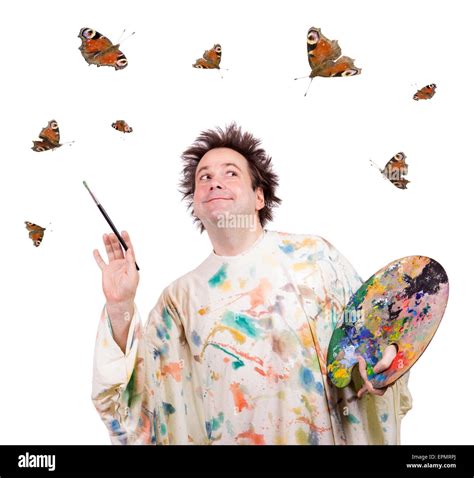 Happy Painter Is Inspired Butterfly When Painting Stock Photo Alamy