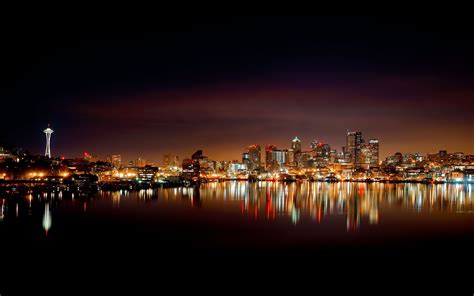 Lake Reflection Night Cityscape Seattle Wallpapers Hd Desktop And