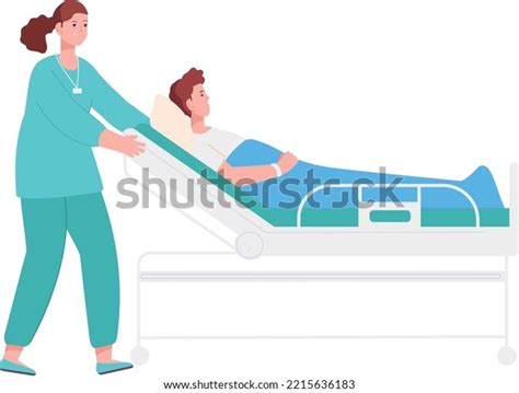 Nurse Pushing Hospital Bed Lying Man Stock Vector Royalty Free