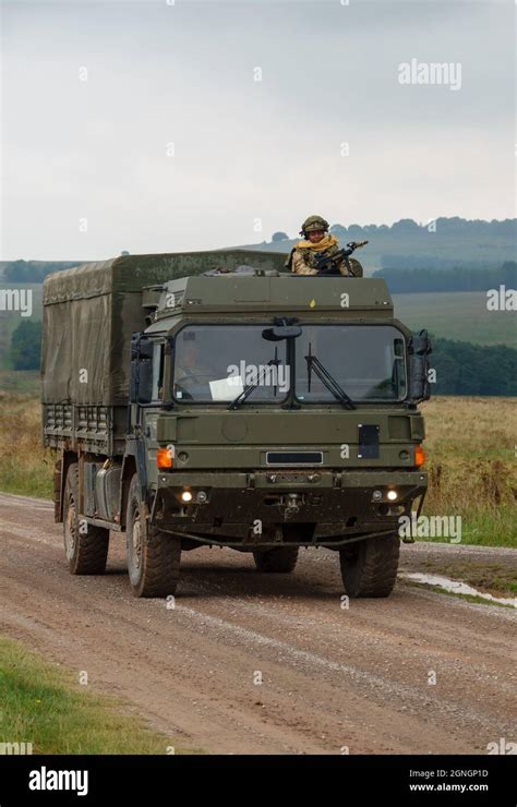 British Army Man Sv 4x4 Logistics Truck Vehicle On Military Exercise