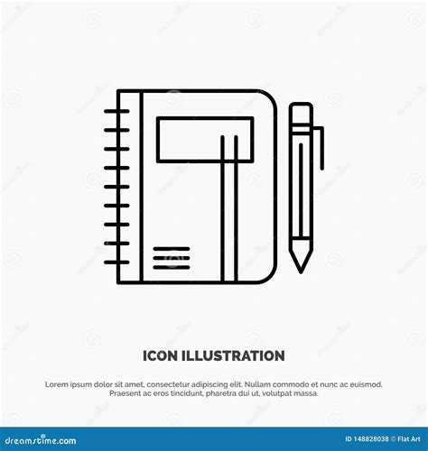 Workbook Business Note Notepad Pad Pen Sketch Line Icon Vector