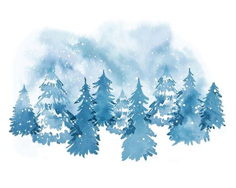 Winter Wonderland Christmas Trees Art Print Digital Download Winter