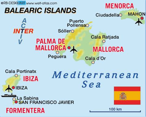 Map Of Balearic Islands Spain Map In The Atlas Of The World World