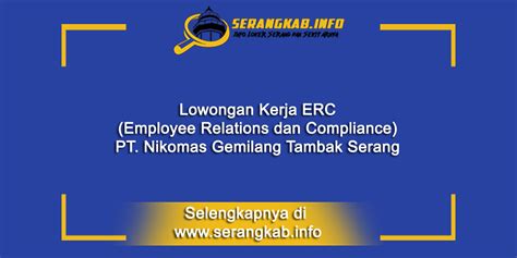 Share with email, opens mail client. Lowongan Kerja ERC (Employee Relations and Compliance) PT ...