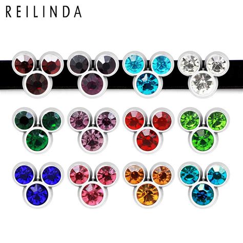 Crystal 12pcs Pack Colorful Mickey Birthstone Slider Charms For 8mm