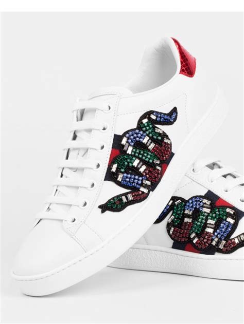 Gucci Ace Snake Embroidered Low Top Sneaker Image 3 Shoes Heels