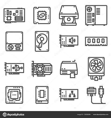 Computer Hardware Icons Pc Components Stock Vector By ©skarin1 176008096