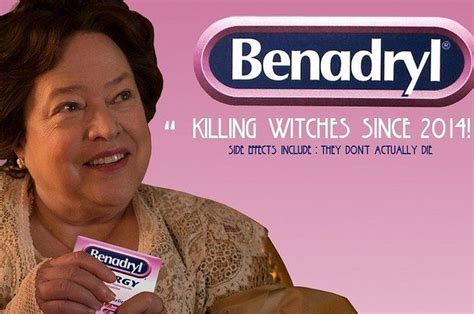 a woman holding a candy bar in front of her face with the words benadry on it