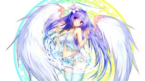 Anime Girls Anime Purple Hair Long Hair Thigh Highs Wings Purple
