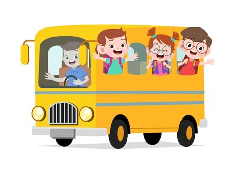 Premium Vector Happy Cute Kids Ride Bus To School