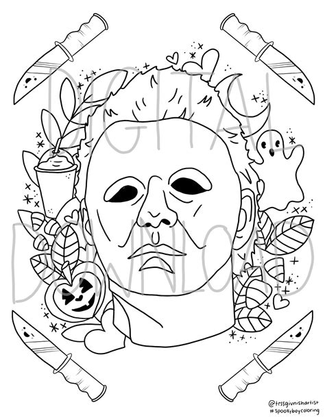 Michael Myers Coloring Sheet Etsy Finland