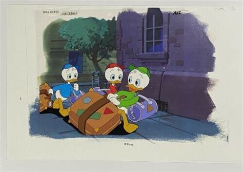 Original Production Cel And Drawing From Ducktales Huey Dewey And