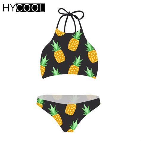 Hycool Swimsuit Fruit Pineapple Printing Halter Bikini Set Women