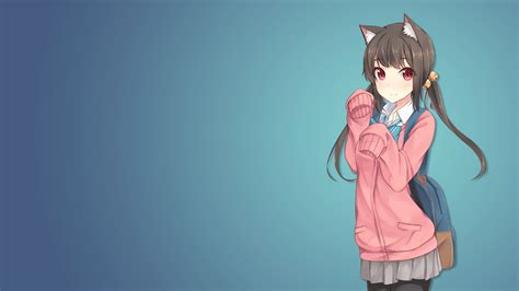 Cute Anime Girl With Cat Wallpaper
