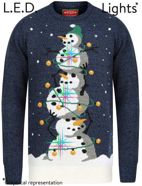 Christmas Jumper Men S Light Up Led Xmas Reindeer Snowman Fairisle Sweater Top Ebay