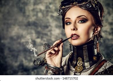 Portrait Beautiful Steampunk Woman Over Grunge Stock Photo Shutterstock