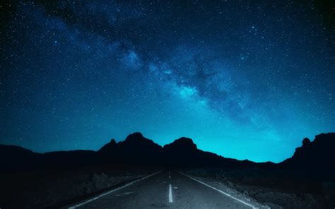 Night Sky Stars Road Silhouette Wallpaper Travel And World
