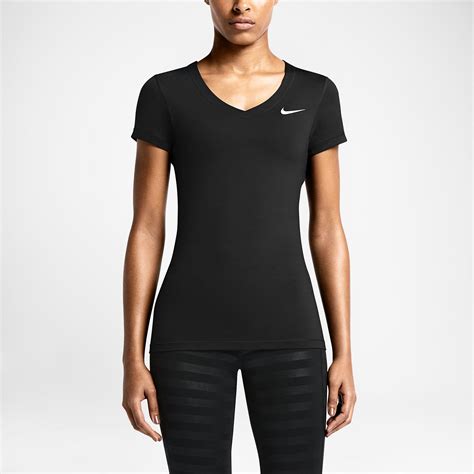 Nike Womens Pro Fitted Short Sleeve V Neck Shirt Black