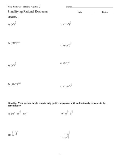 Simplifying Rational Exponents Worksheet For 9th 12th Grade Lesson