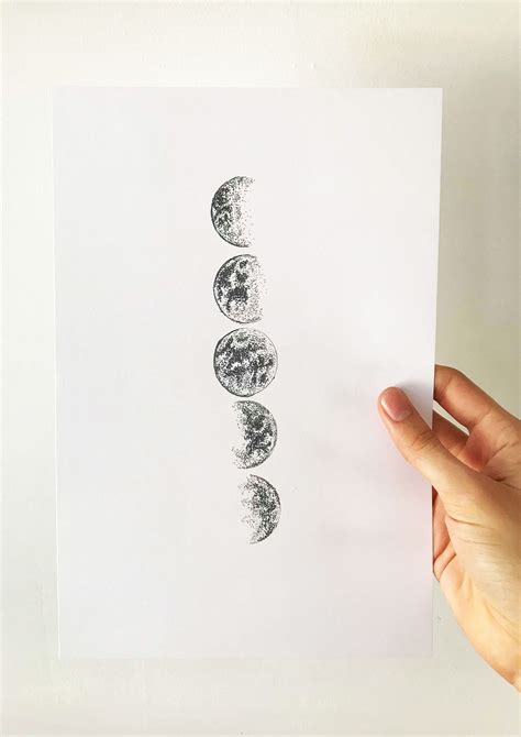 Monochrome Phases Of The Moon Illustrated Print Davies Illustration