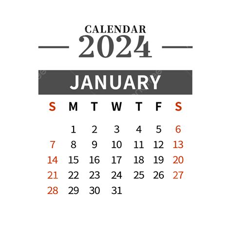 Kalender Januari 2024 Hitam Sederhana 2024 Januari Kalender Png Dan