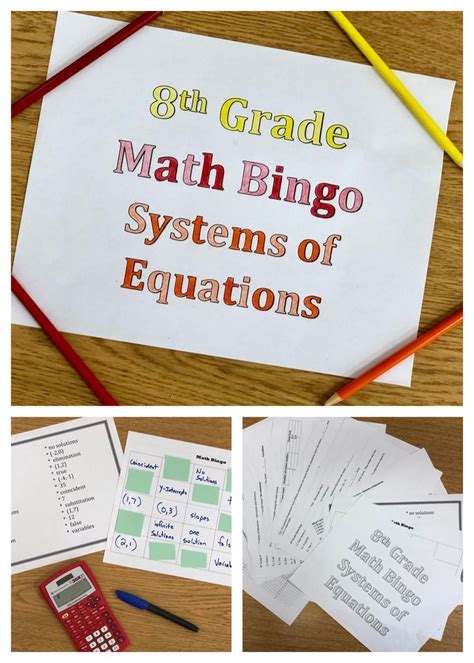 8th Grade Math Systems Of Equations Review Bingo 8th Grade Math