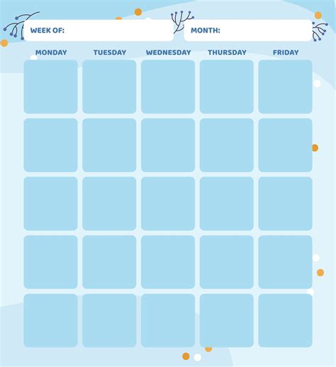 Free Printable Blank 5 Day Calendar