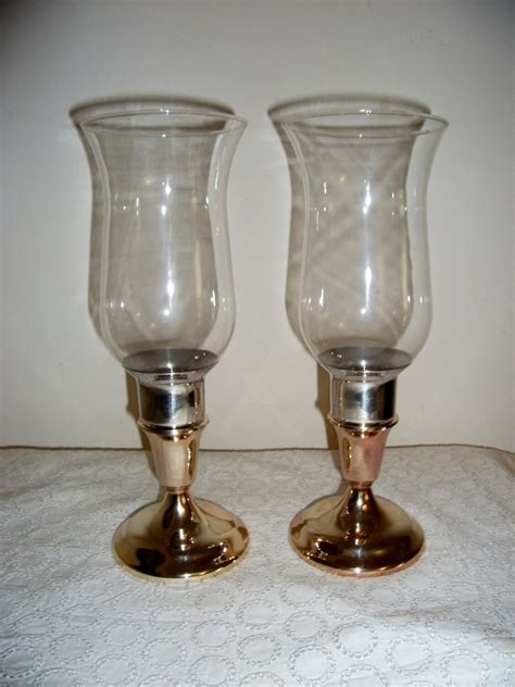 Vintage Hurricane Glass Candle Holders With Silver Plated Base