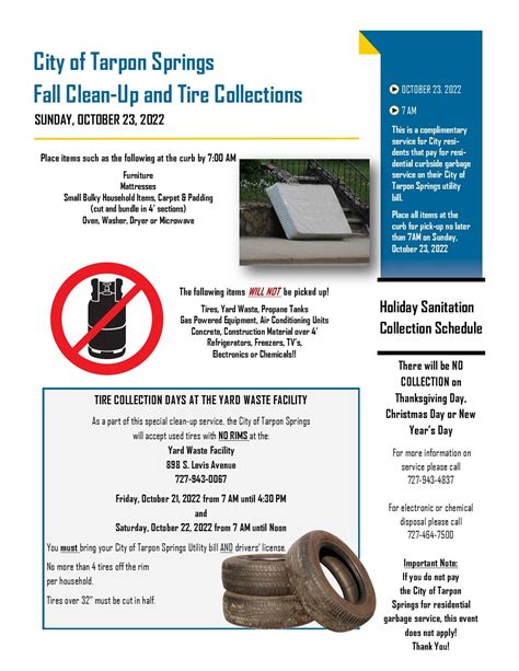 Oct 22 Tarpon Springs Fall Cleanup And Tire Collection Tarpon