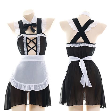 Japanese Sexy Lingerie Uniform Temptation Chiffon Lace Hollow Maid