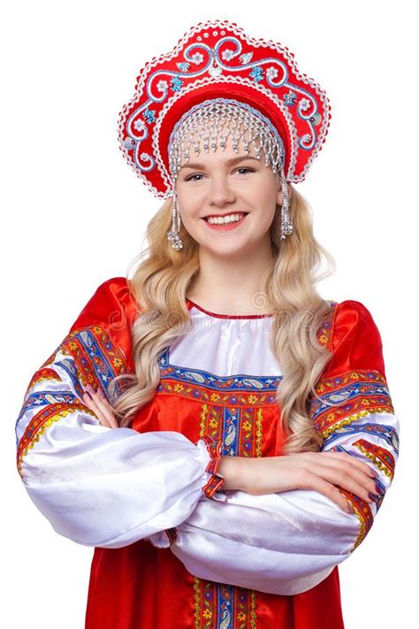 Traditional Russian Folk Costume Portrait Of A Young Beautiful Girl